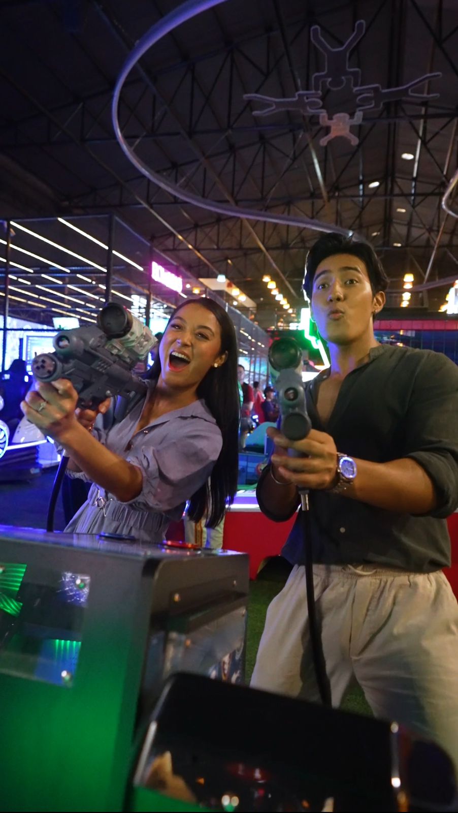 Namrata Shrestha and Kunsang Bomjan having fun during the DVC shoot for vivo Nepal